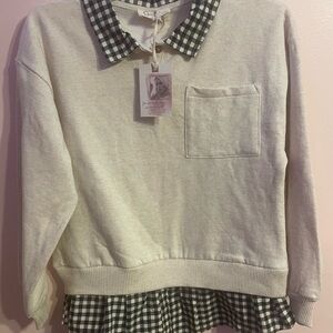 Jessica Simpson Cream and Black Checkered Sweatshirt